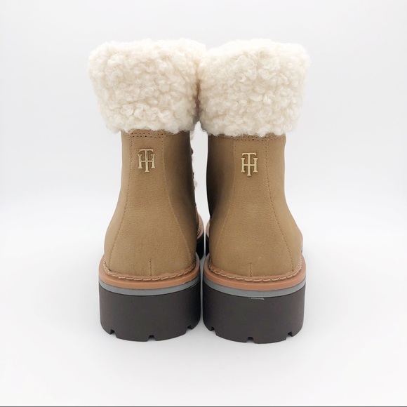 Tommy Hilfiger Leather Faux Fur Combat Boots NEW - Picture 4 of 7